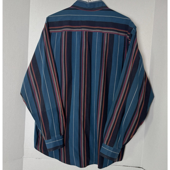 Savile Row Traditions Men’s L Button Front Shirt Blue Multicolor Vertical Stripe - Picture 5 of 9